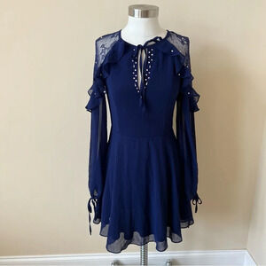 Lulus city of love long sleeve chiffon ruffle skater dress 5790